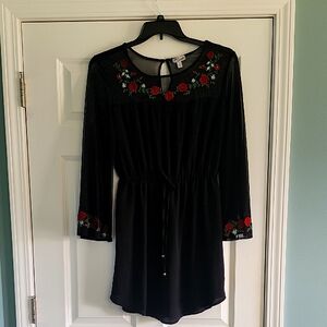 10.00 Sale Black Floral Embroidered Dress